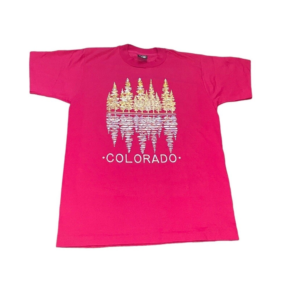 Vintage 90s Denver Colorado Men's‎ Single Stitch T-Shirt Size Medium Pink USA